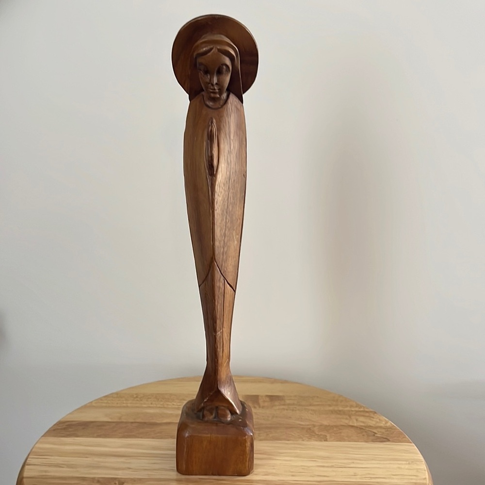 Wooden Carved‎ Virgin Mary Madonna Figure Praying MCM 13” Artistic Religious